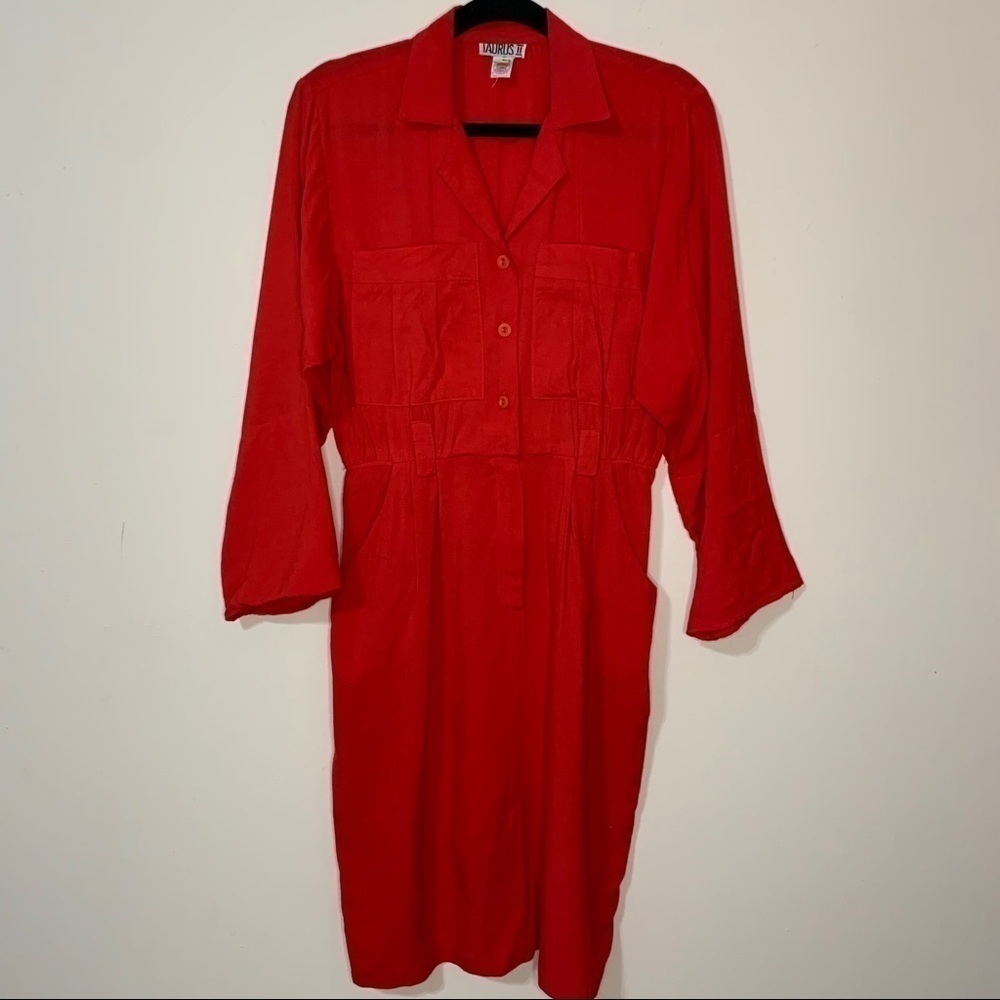Vintage 60s Red Button Up Front Pocket Dress